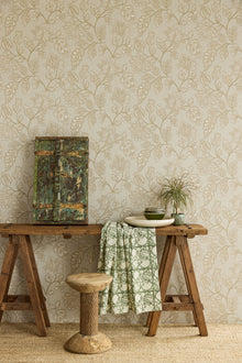 350663 Ikat Flower Trail Thyme Amber Wallpaper by Eijffinger