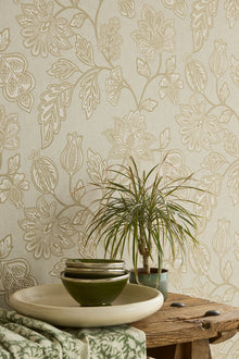 350663 Ikat Flower Trail Thyme Amber Wallpaper by Eijffinger