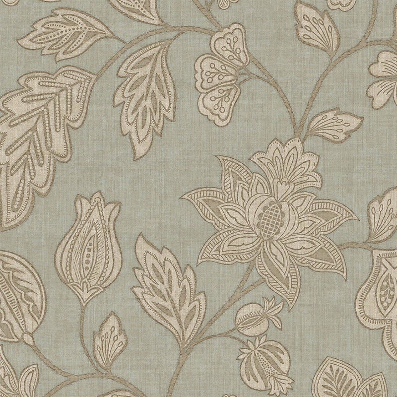 350664 Ikat Flower Trail Blue Amber Wallpaper by Eijffinger