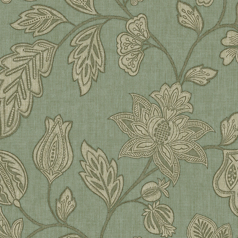 350665 Ikat Flower Trail Jade Amber Wallpaper by Eijffinger