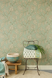 350665 Ikat Flower Trail Jade Amber Wallpaper by Eijffinger