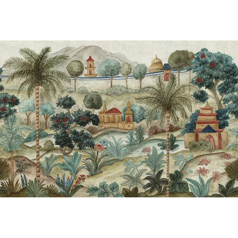 350680 Majestic Garden Jade Amber Mural by Eijffinger