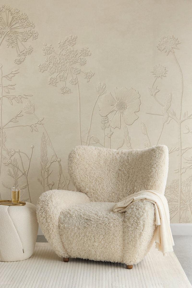 350701 Silhouette Flowers Beige/Sand Mural by Eijffinger