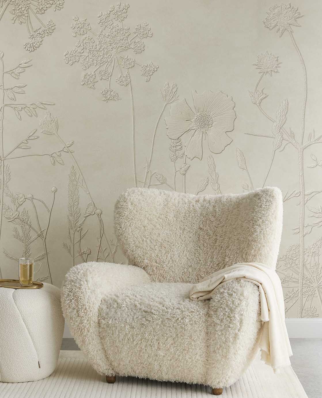 350701 Silhouette Flowers Beige/Sand Mural by Eijffinger