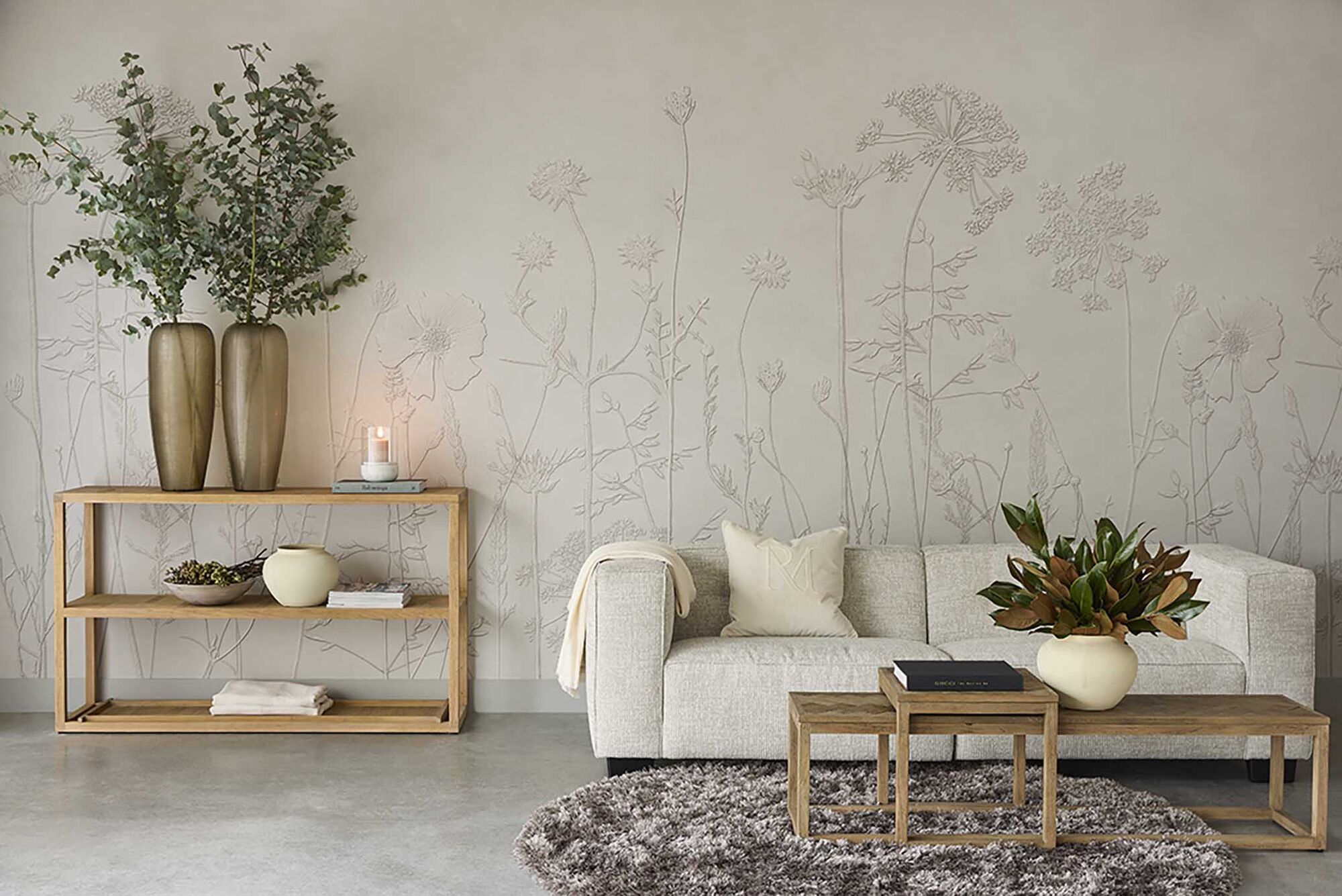 350702 Silhouette Flowers Brown/Taupe Mural by Eijffinger