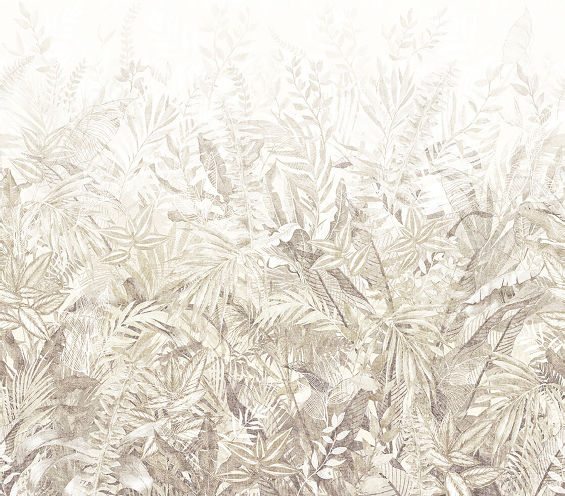 350706 Linen Leaves Natural/Green Mural by Eijffinger