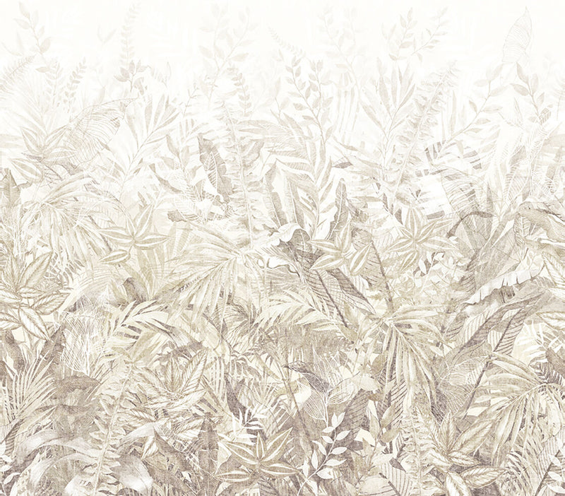 350706 Linen Leaves Natural/Green Mural by Eijffinger