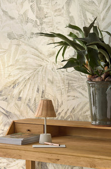 350706 Linen Leaves Natural/Green Mural by Eijffinger