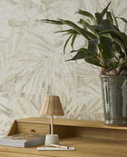 350706 Linen Leaves Natural/Green Mural by Eijffinger