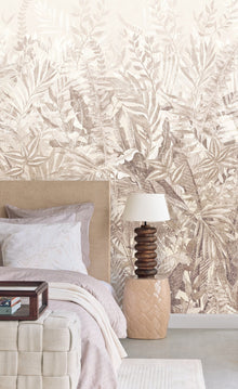 350708 Linen Leaves Brown/Taupe Mural by Eijffinger
