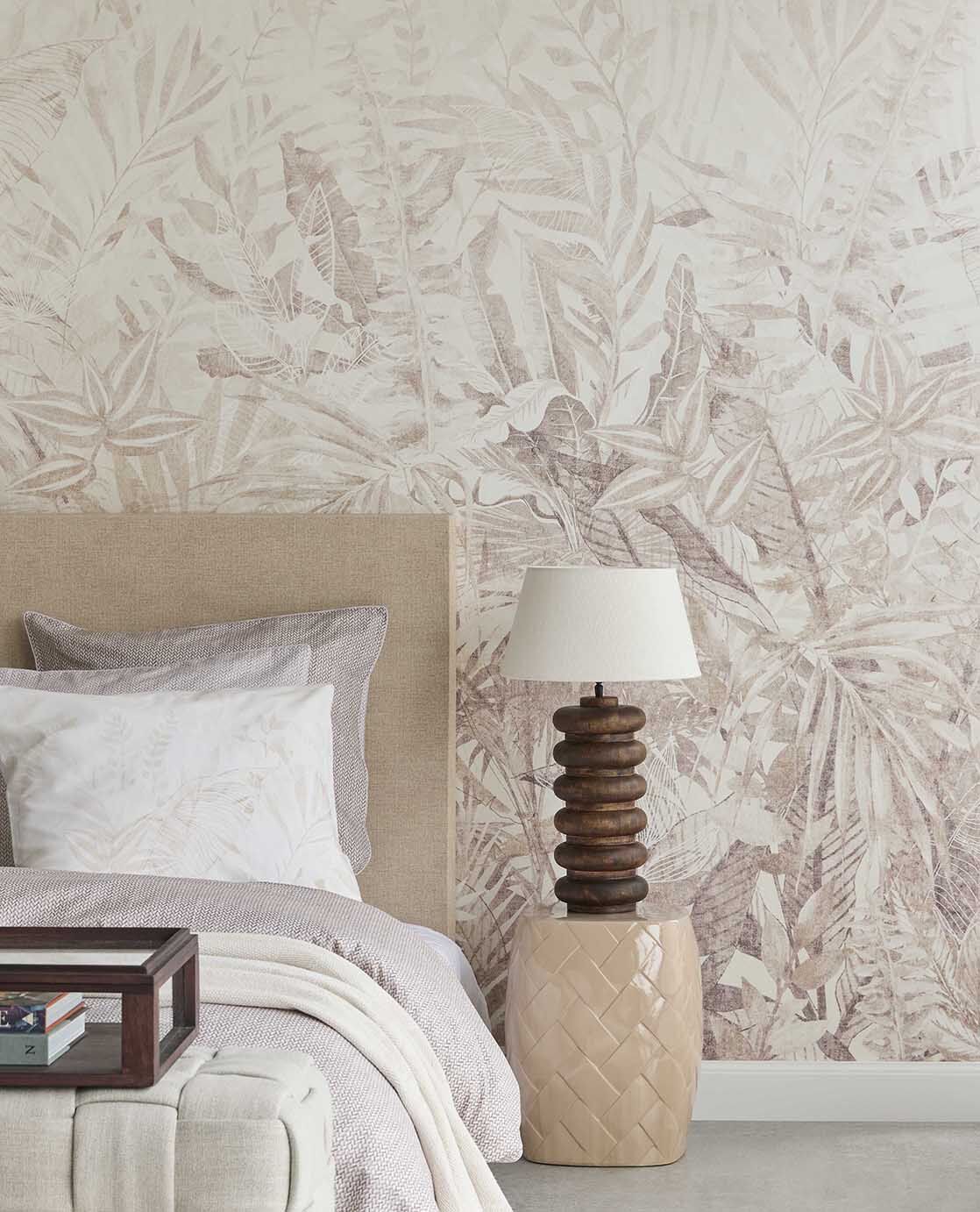 350708 Linen Leaves Brown/Taupe Mural by Eijffinger