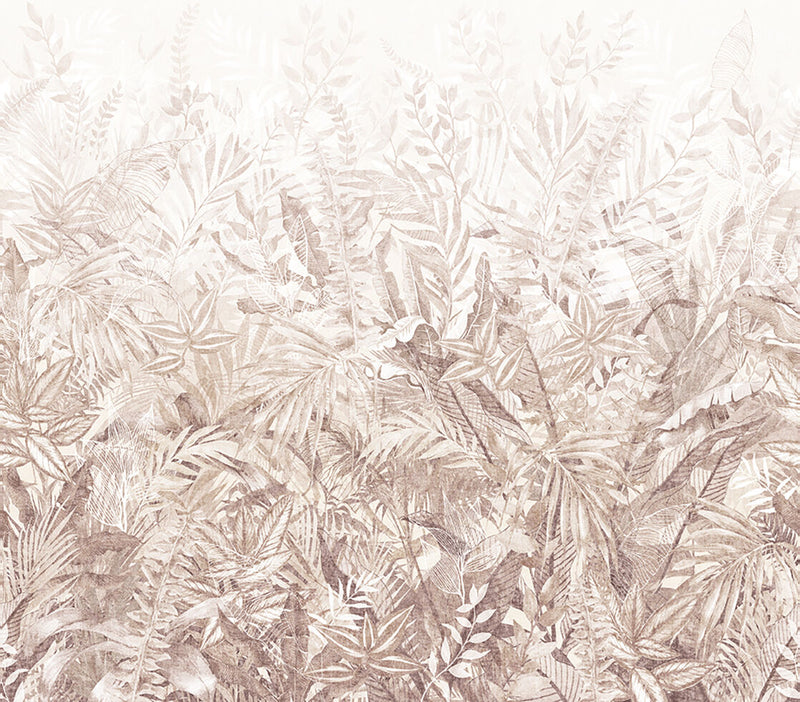 350708 Linen Leaves Brown/Taupe Mural by Eijffinger