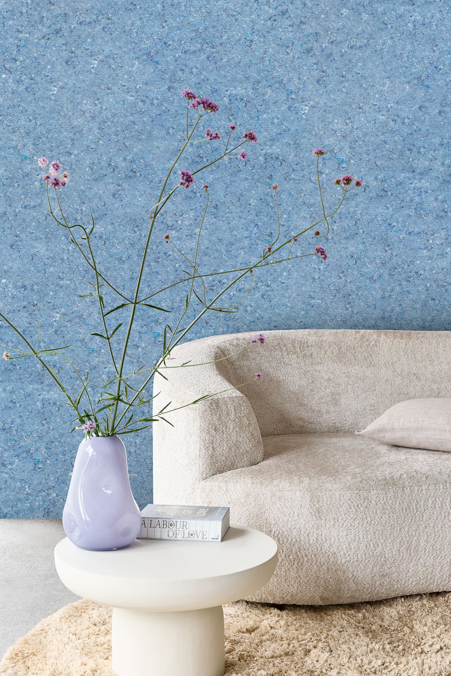 350816 Textured Plain Powder Blue Felt Wallpaper by Eijffinger