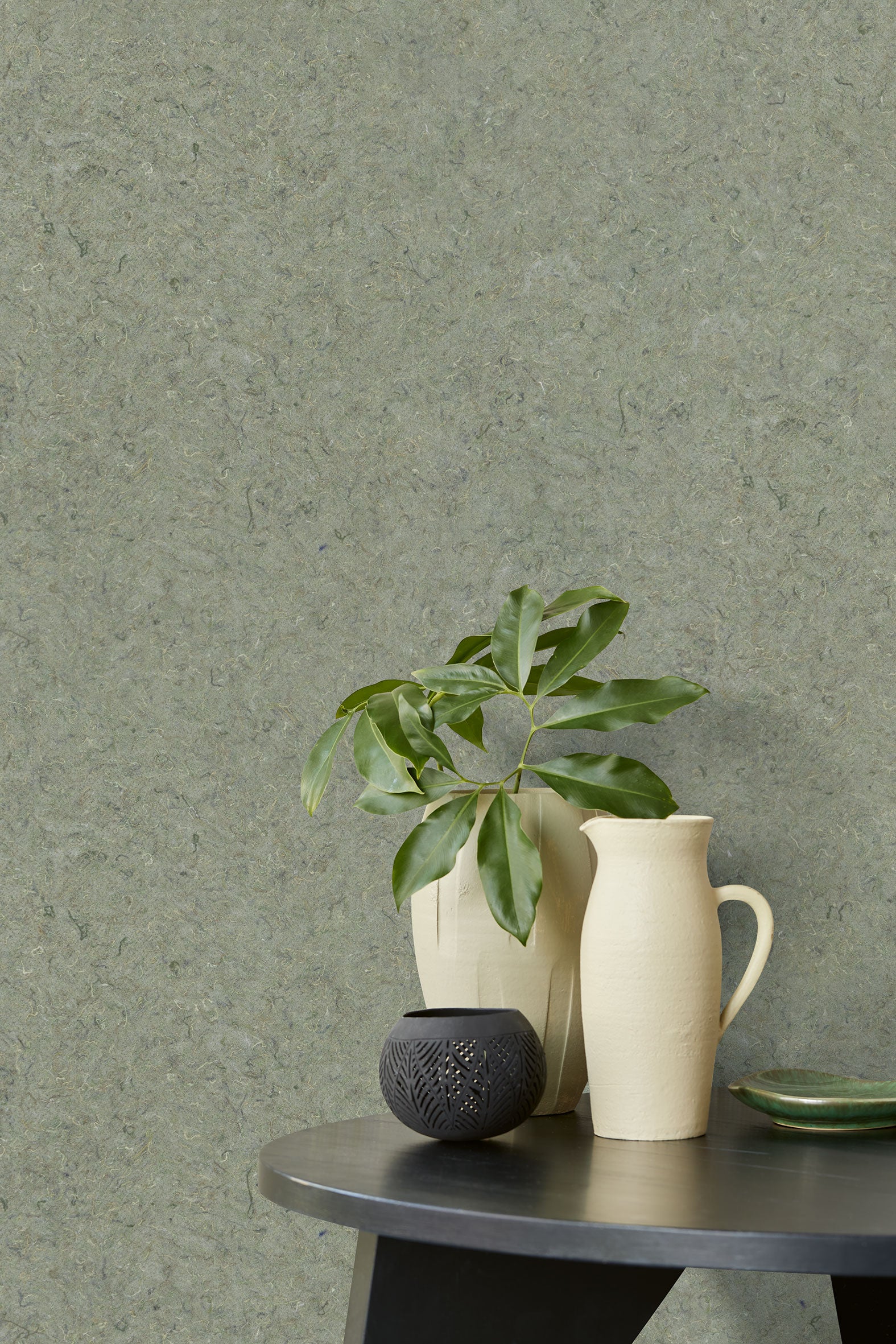 350821 Textured Plain Sage Green Felt Wallpaper by Eijffinger