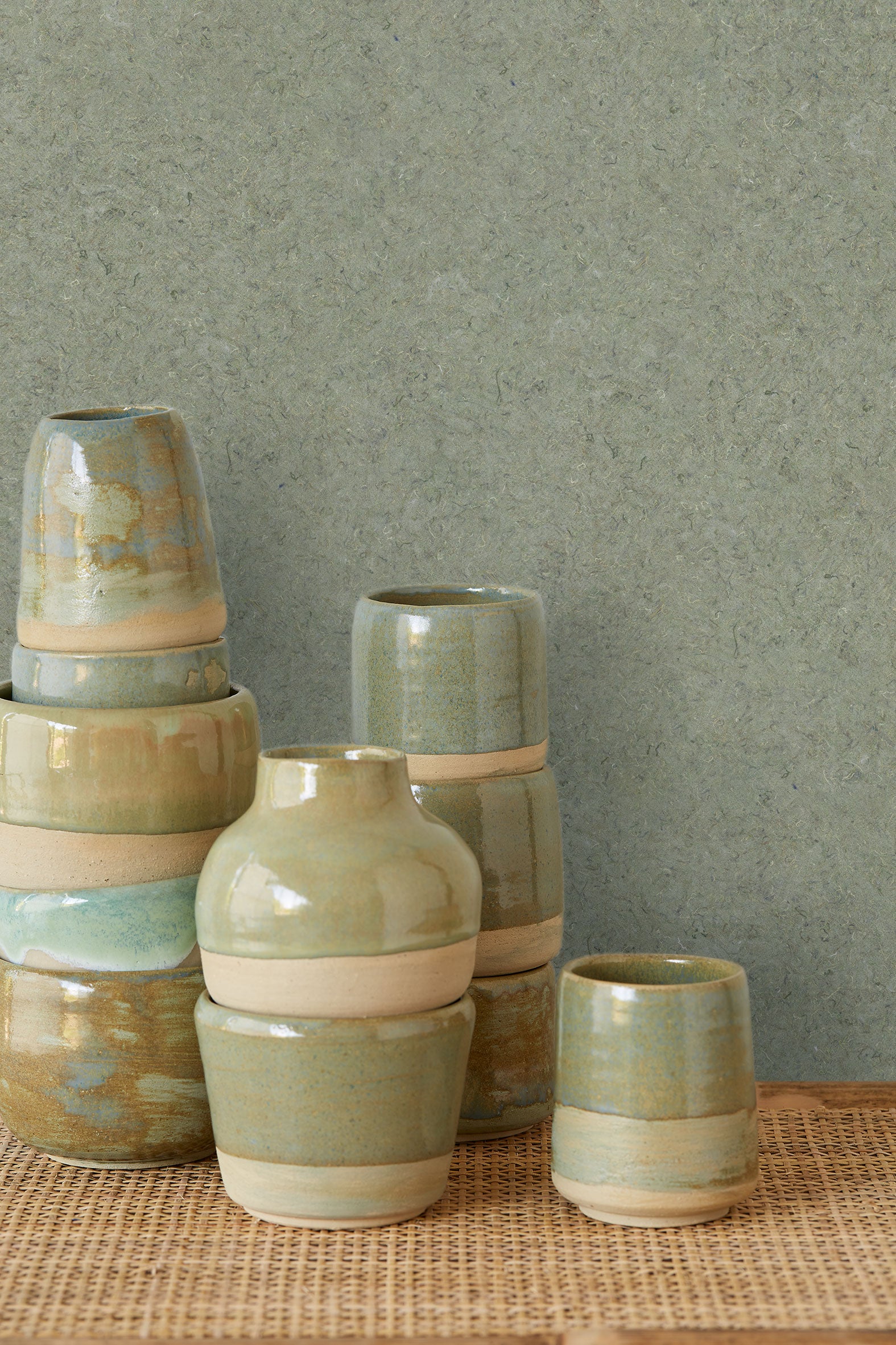 350821 Textured Plain Sage Green Felt Wallpaper by Eijffinger