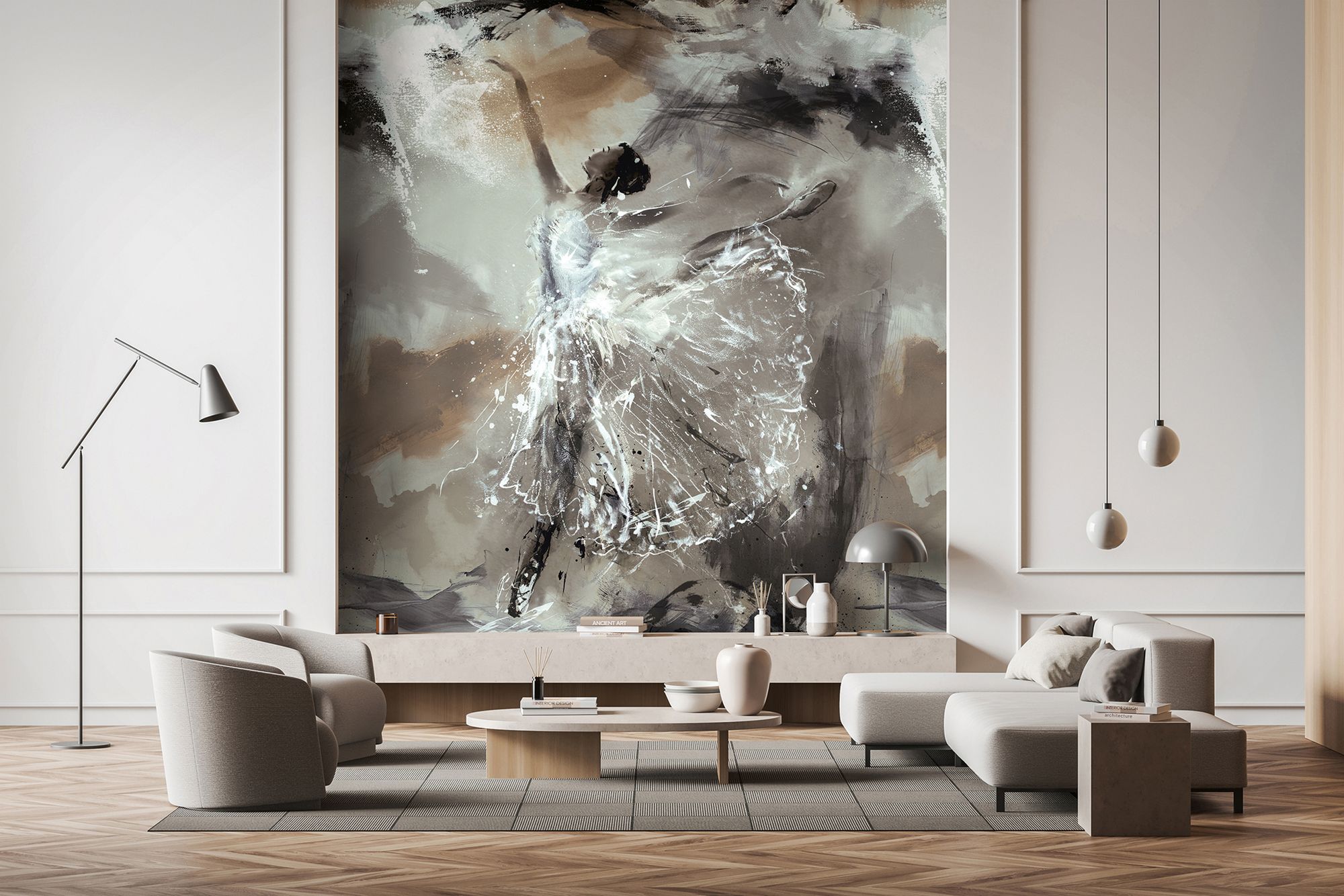 35097 Graphics Beige, Silver Grey and White City Romance Mural by Galerie