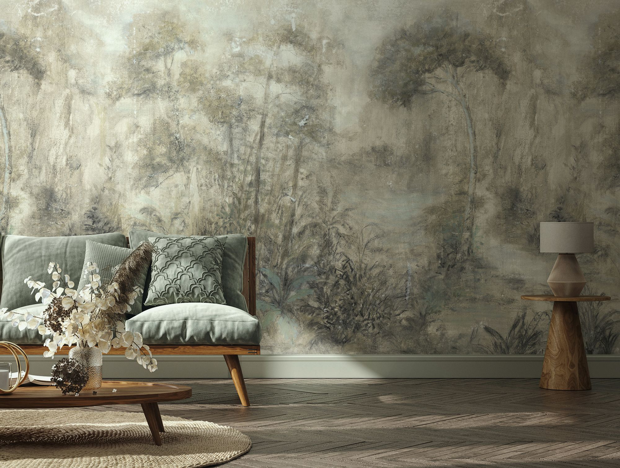 35098 Floral Beige and Green City Romance Mural by Galerie