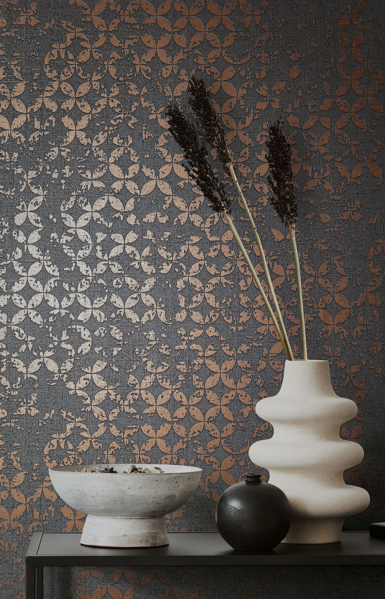 35119 Graphics Black and Bronze Brown City Romance Wallpaper by Galerie