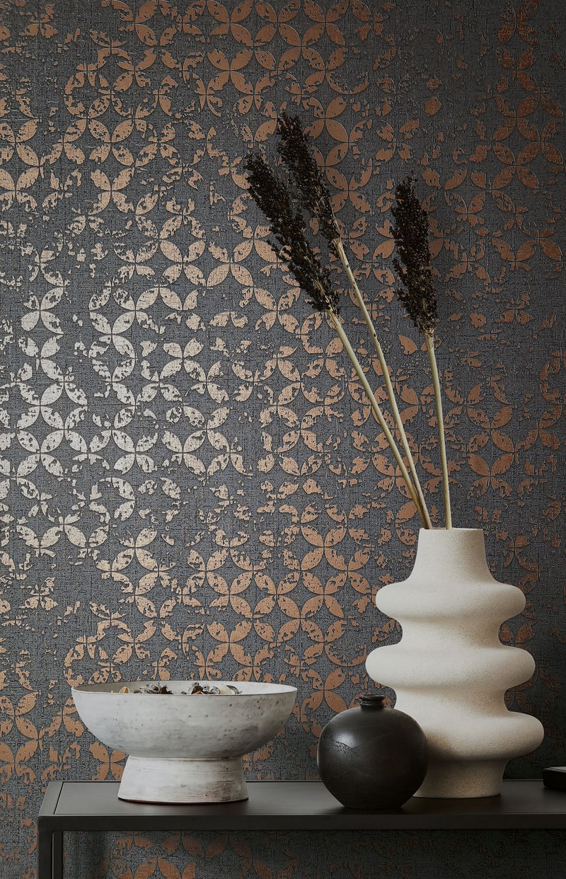 35119 Graphics Black and Bronze Brown City Romance Wallpaper by Galerie