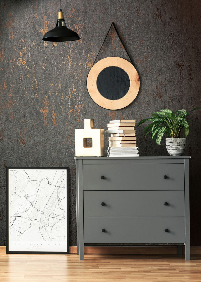 35146 Concrete look Black and Rose Gold City Romance Wallpaper by Galerie