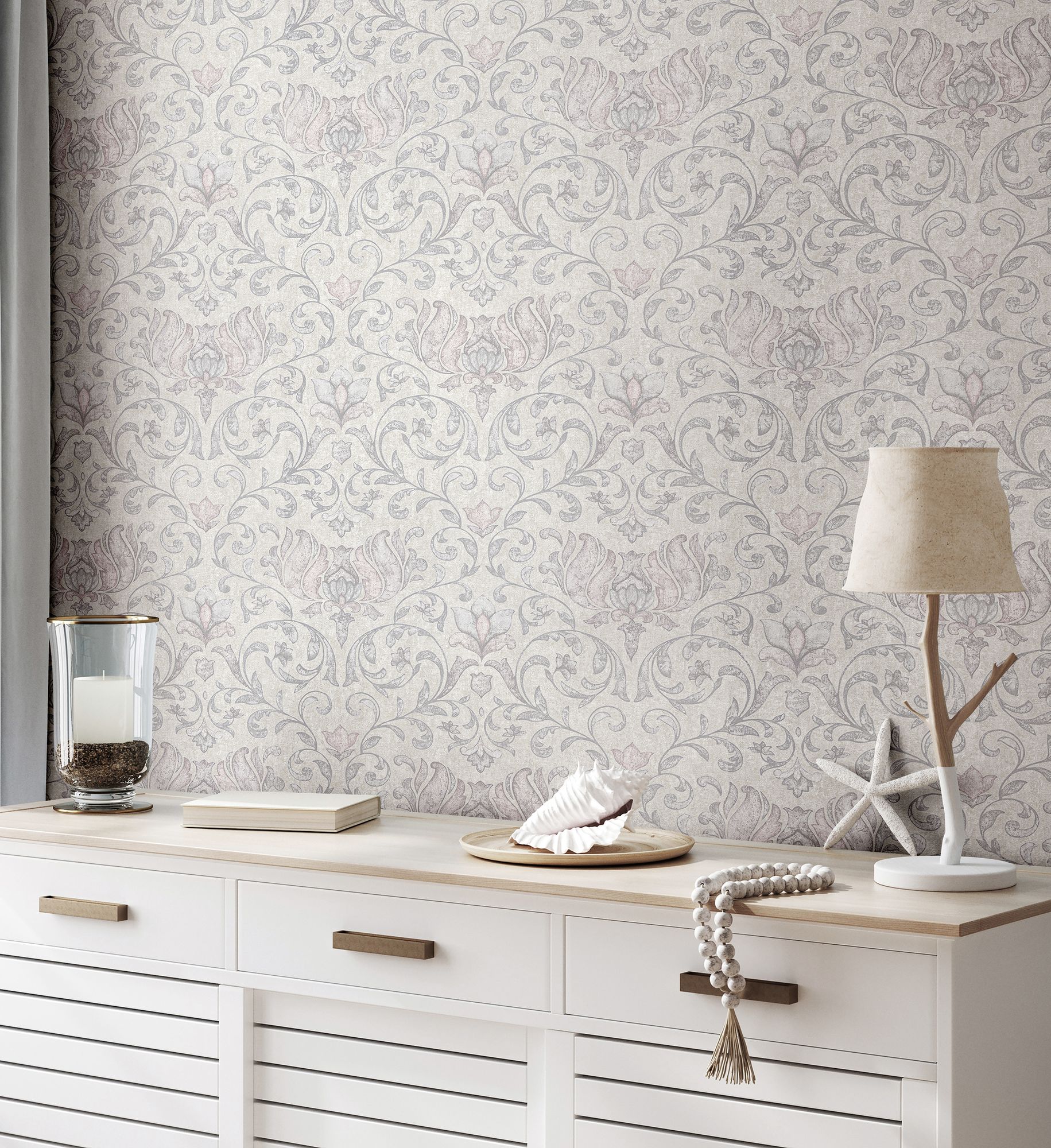 35150 Floral Silver Grey and Pink City Romance Wallpaper by Galerie