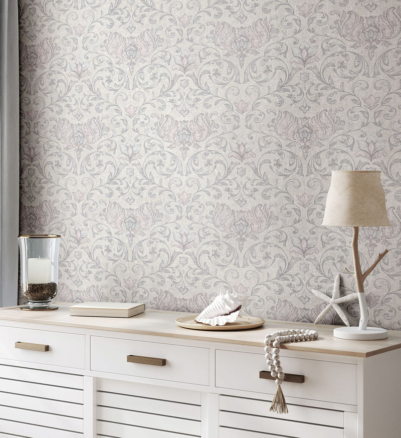 35150 Floral Silver Grey and Pink City Romance Wallpaper by Galerie