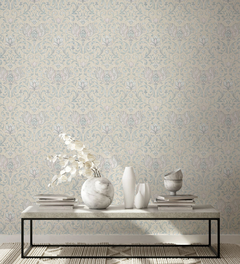 35151 Floral Beige, Blue and Pink City Romance Wallpaper by Galerie