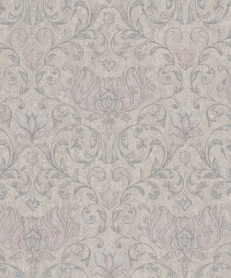 35152 Floral Beige, Pink and Silver Grey City Romance Wallpaper by Galerie