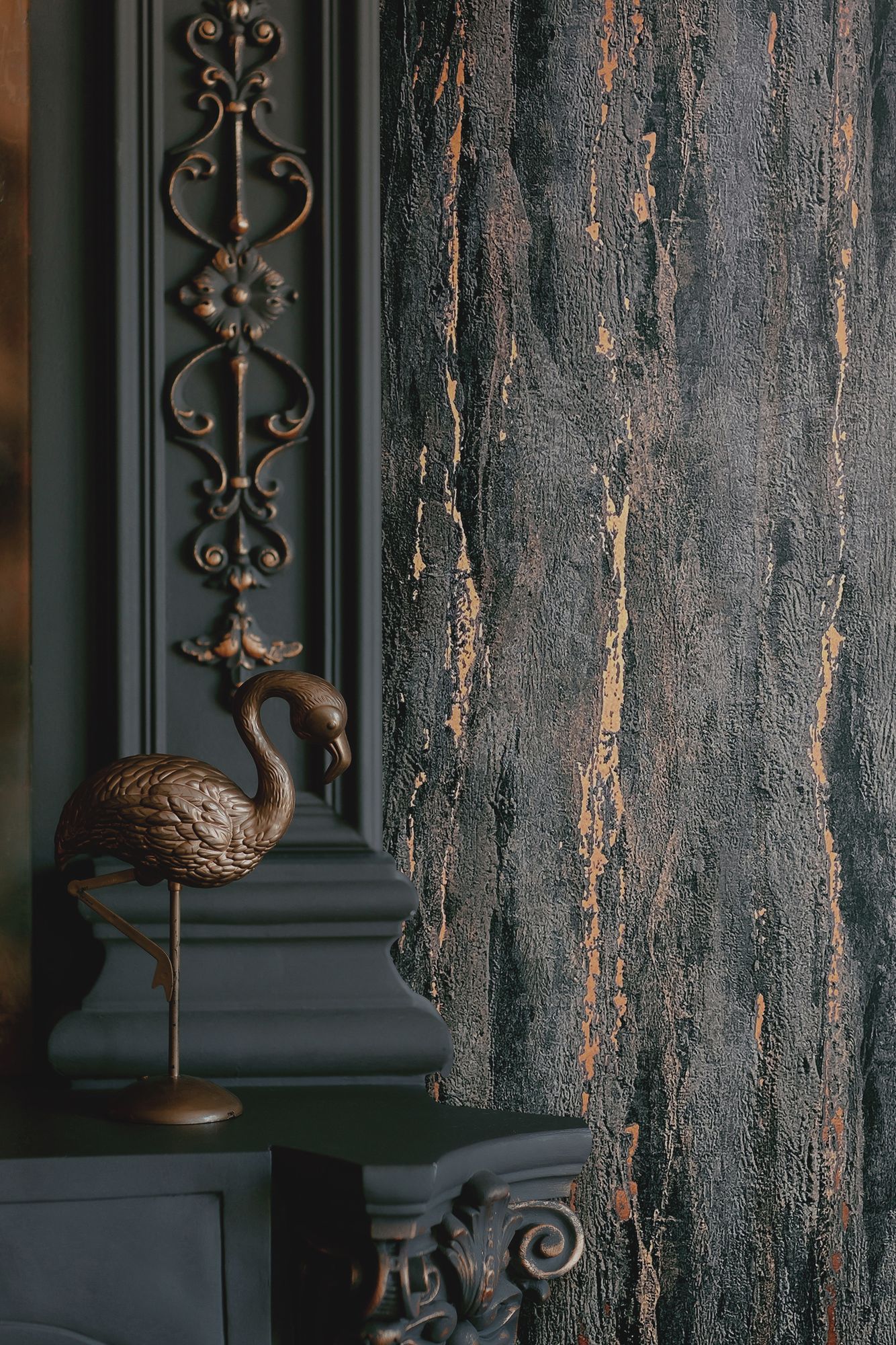 35156 Plaster look Black and Rose Gold City Romance Wallpaper by Galerie