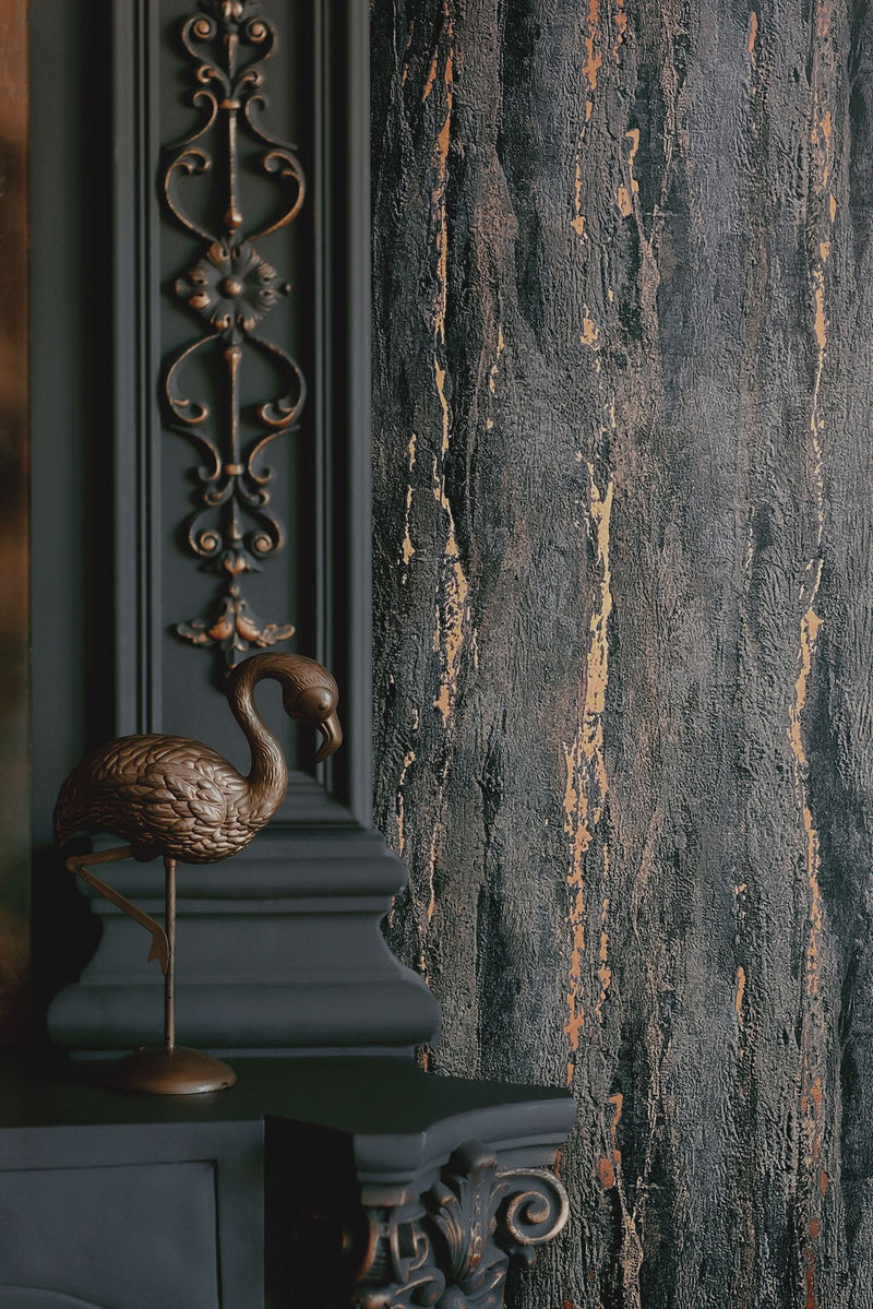 35156 Plaster look Black and Rose Gold City Romance Wallpaper by Galerie