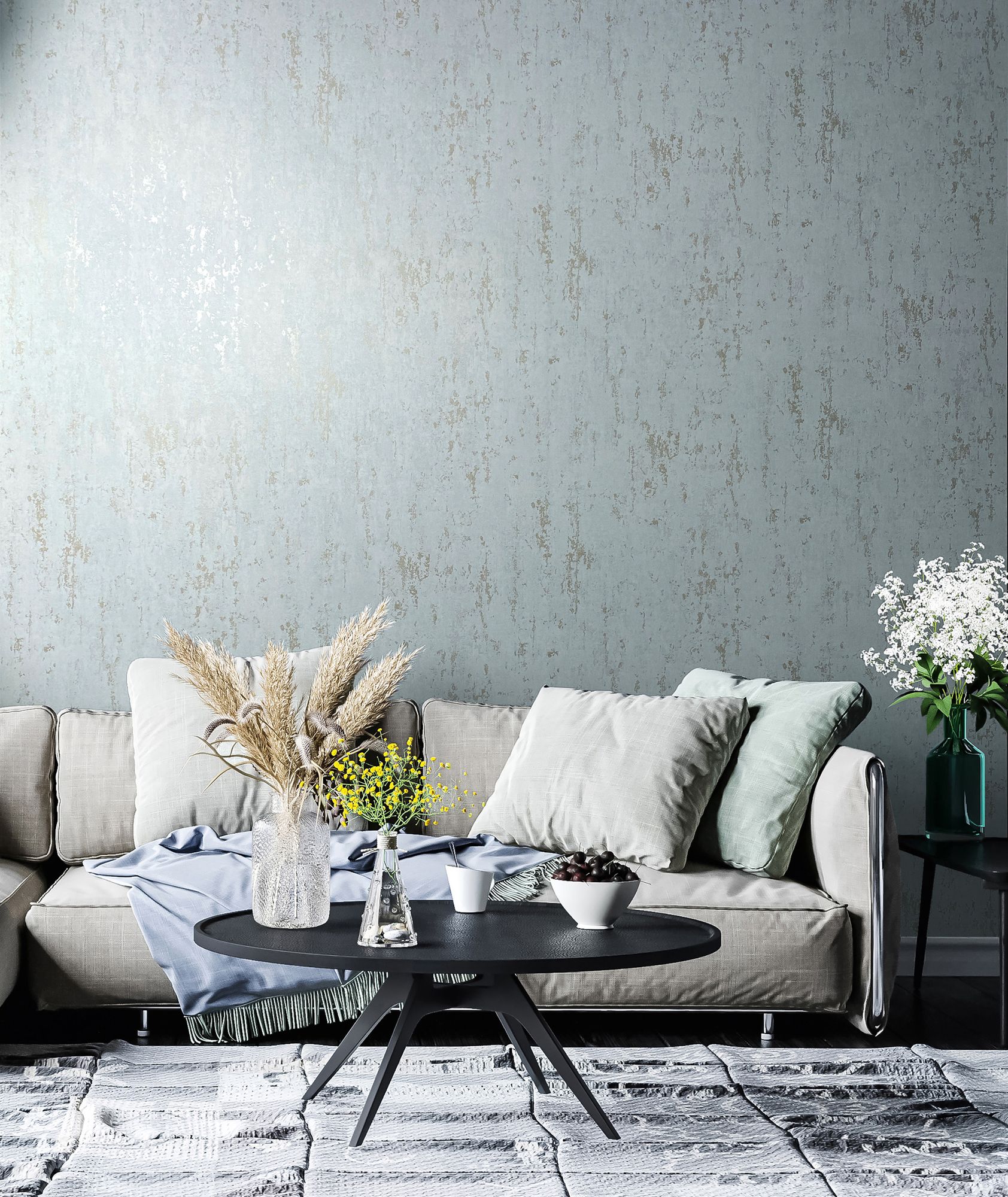 35162 Concrete look Blue and Silver Grey City Romance Wallpaper by Galerie