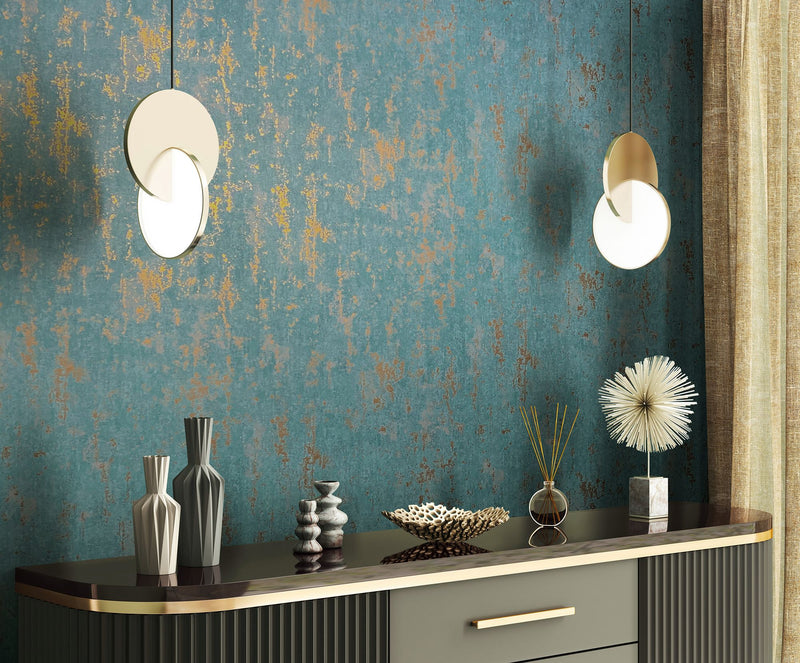 35164 Concrete look Green and Gold City Romance Wallpaper by Galerie