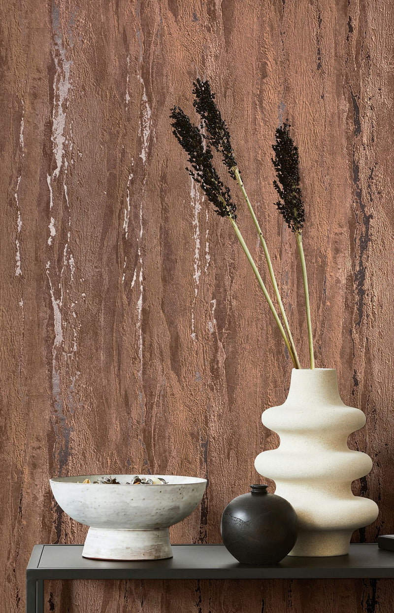 35166 Plaster look Bronze Brown and Silver Grey City Romance Wallpaper by Galerie