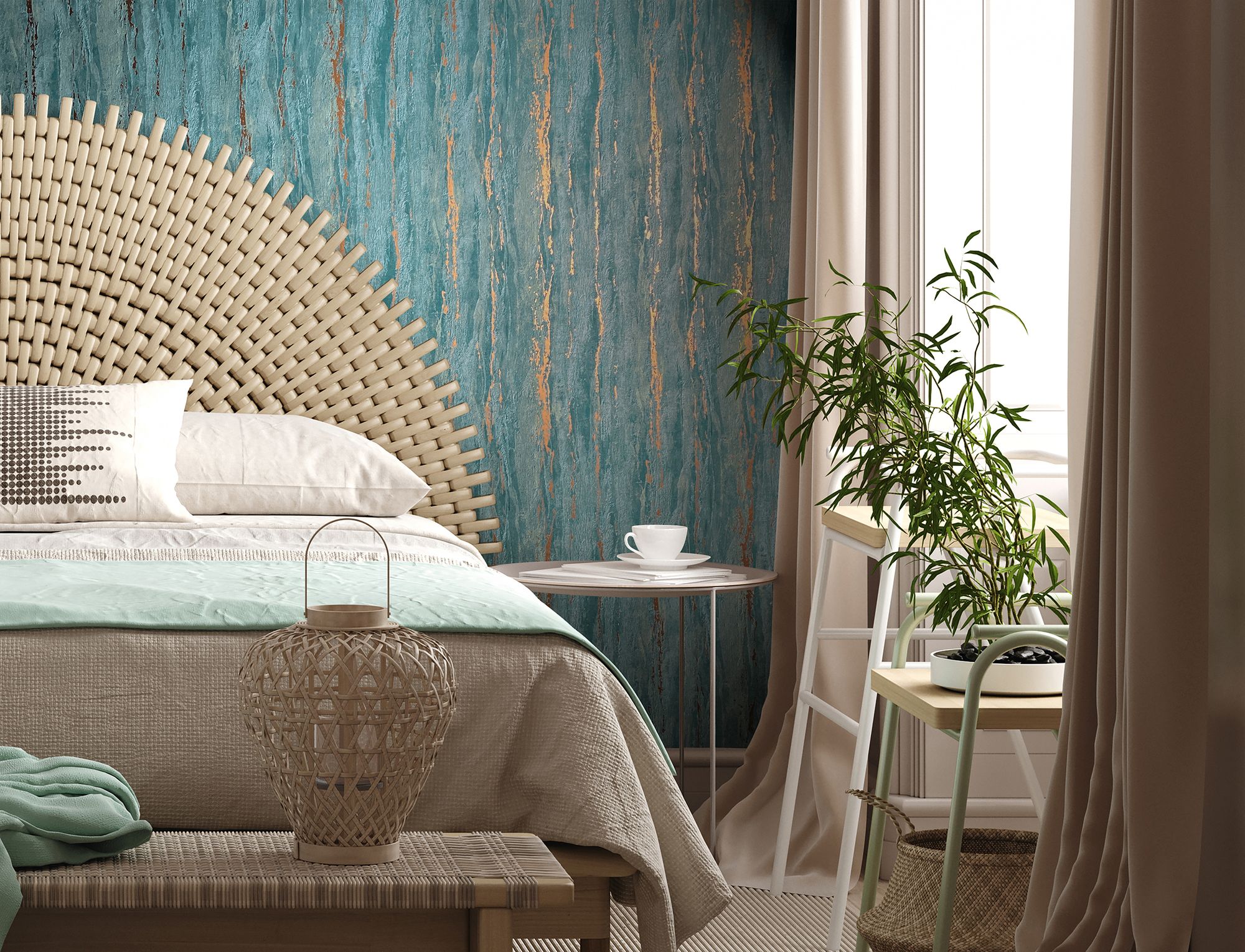 35167 Plaster look Green and Gold City Romance Wallpaper by Galerie