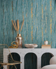 35167 Plaster look Green and Gold City Romance Wallpaper by Galerie