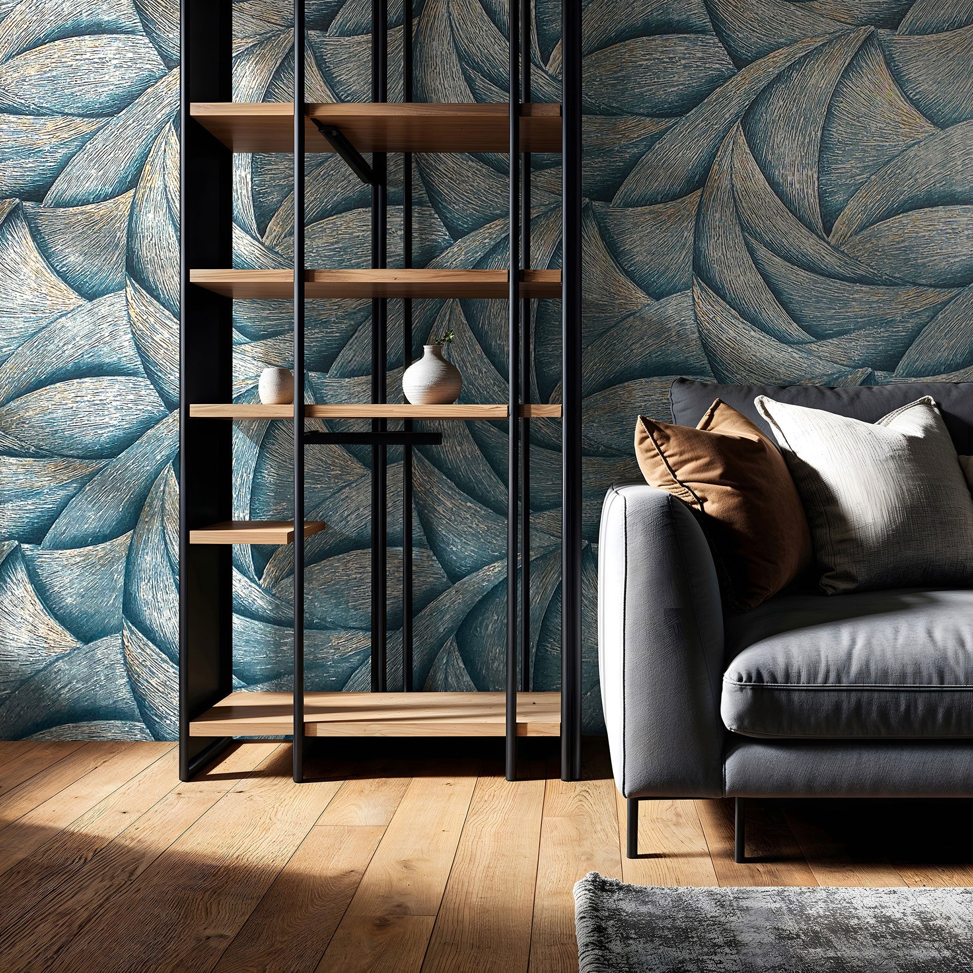 35507 Graphic Blue silver Wallpaper by Galerie