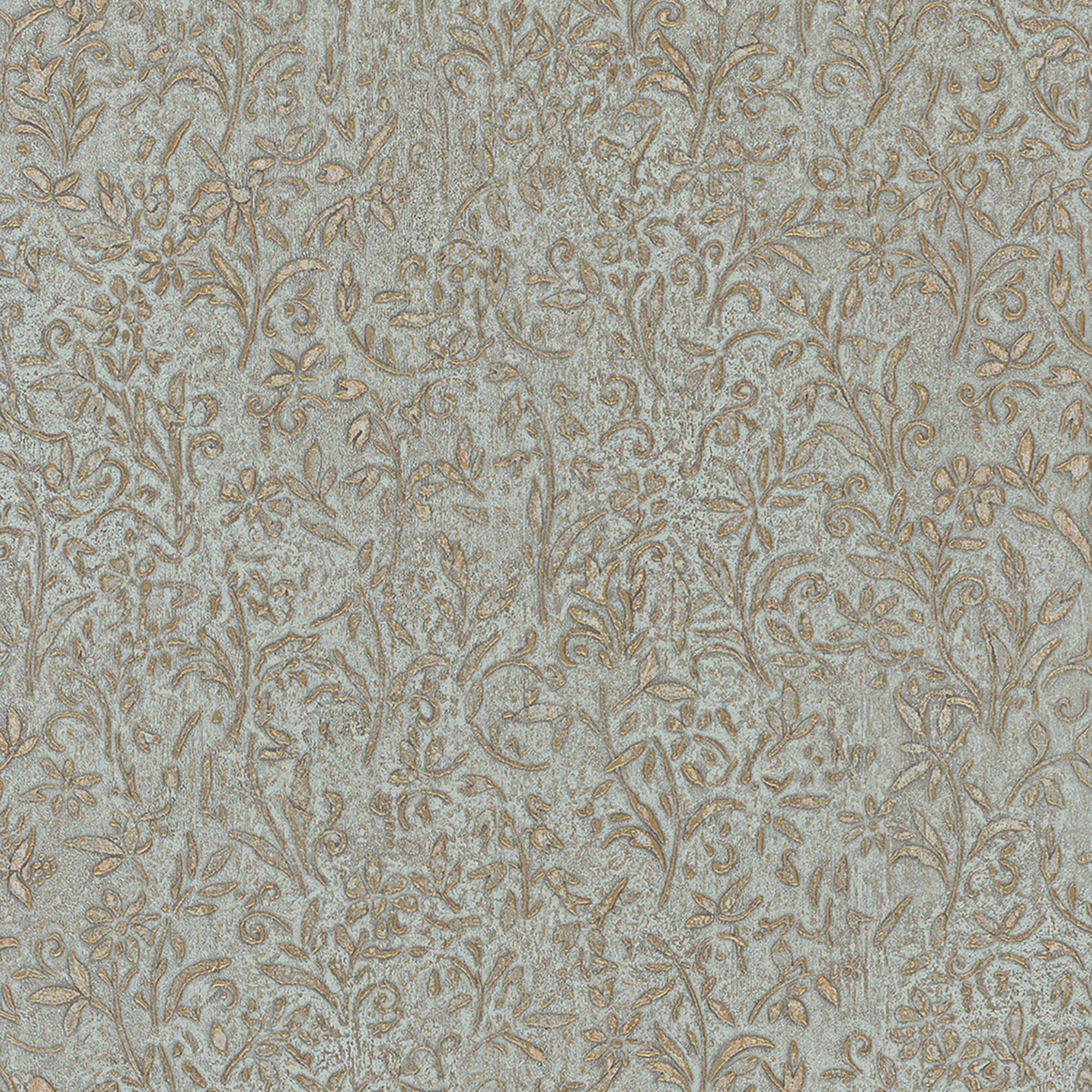 35532 Floral Blue Gold Wallpaper by Galerie
