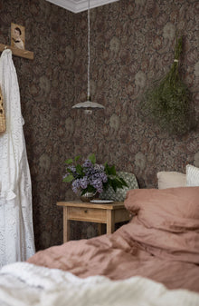 3563 Nightingale Garden Dark Red and Pink Cottage Garden Wallpaper by Boråstapeter