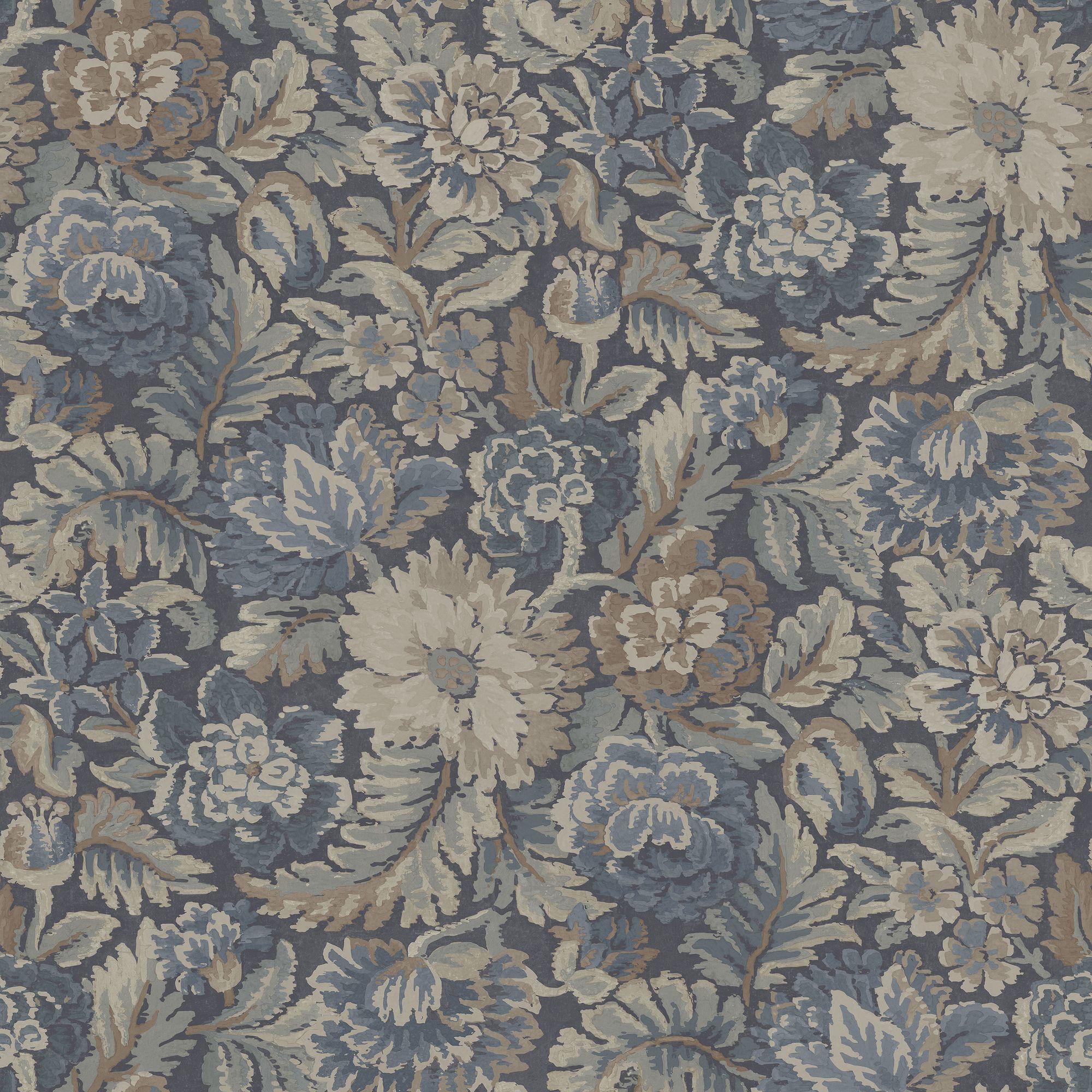 3564 Nightingale Garden Dark Blue and Green Cottage Garden Wallpaper by Boråstapeter