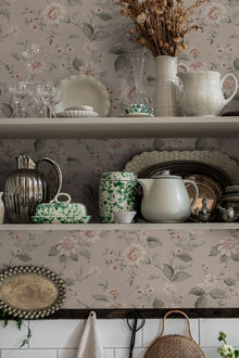 3572 Laura´s Cottage Light Pink and Beige Cottage Garden Wallpaper by Boråstapeter