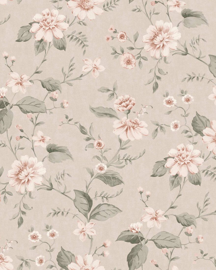 3572 Laura´s Cottage Light Pink and Beige Cottage Garden Wallpaper by Boråstapeter