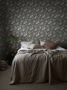 3573 Laura´s Cottage Dark Blue Cottage Garden Wallpaper by Boråstapeter