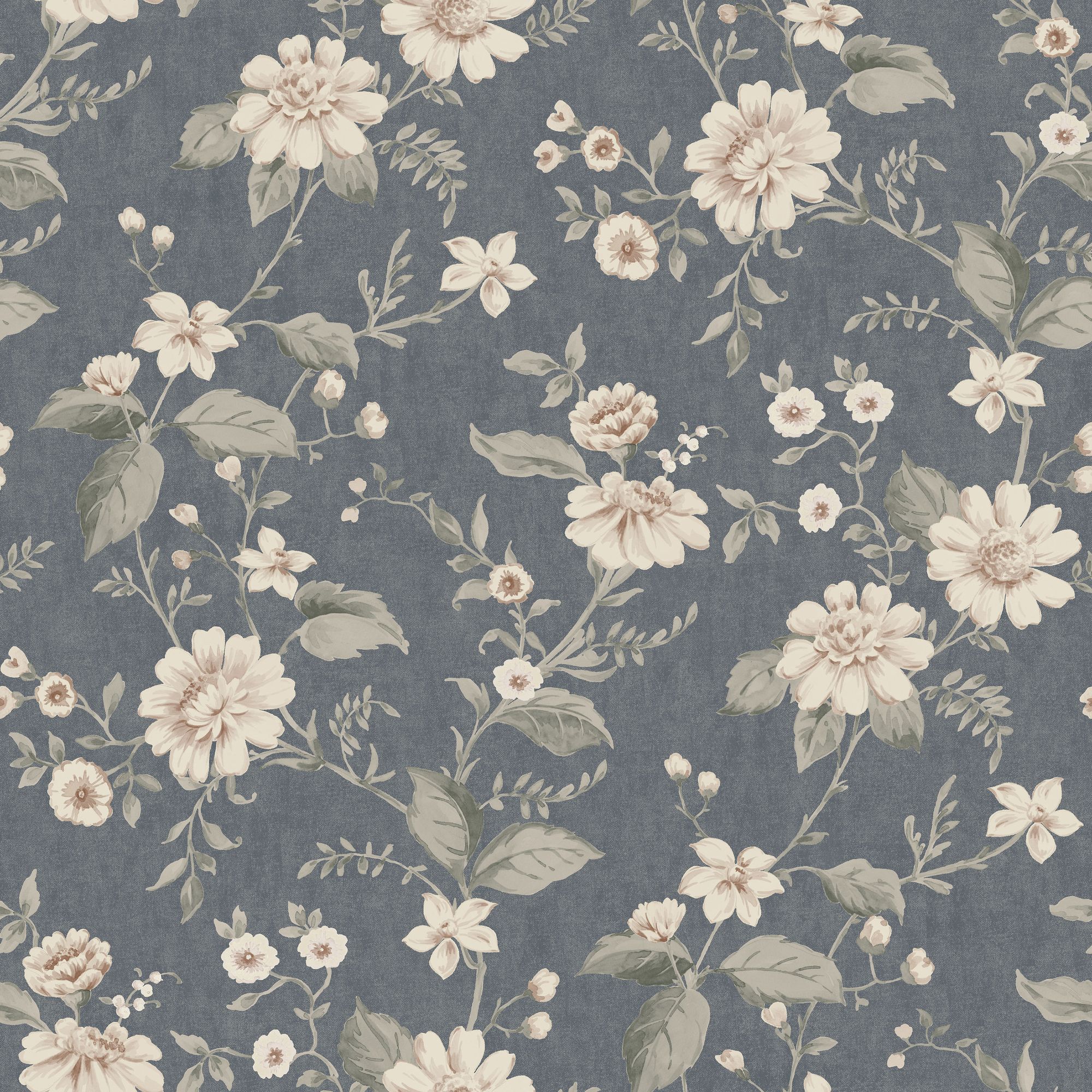 3573 Laura´s Cottage Dark Blue Cottage Garden Wallpaper by Boråstapeter