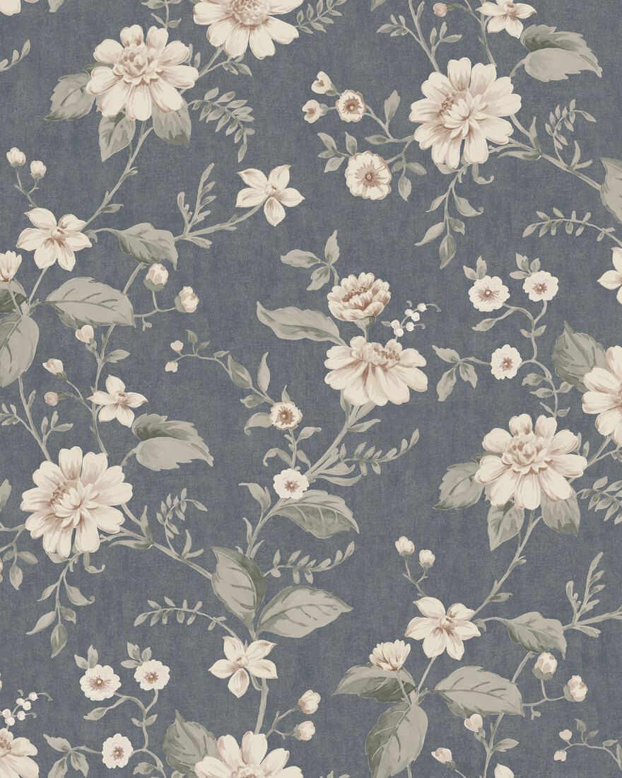 3573 Laura´s Cottage Dark Blue Cottage Garden Wallpaper by Boråstapeter