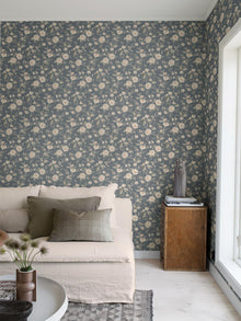 3573 Laura´s Cottage Dark Blue Cottage Garden Wallpaper by Boråstapeter