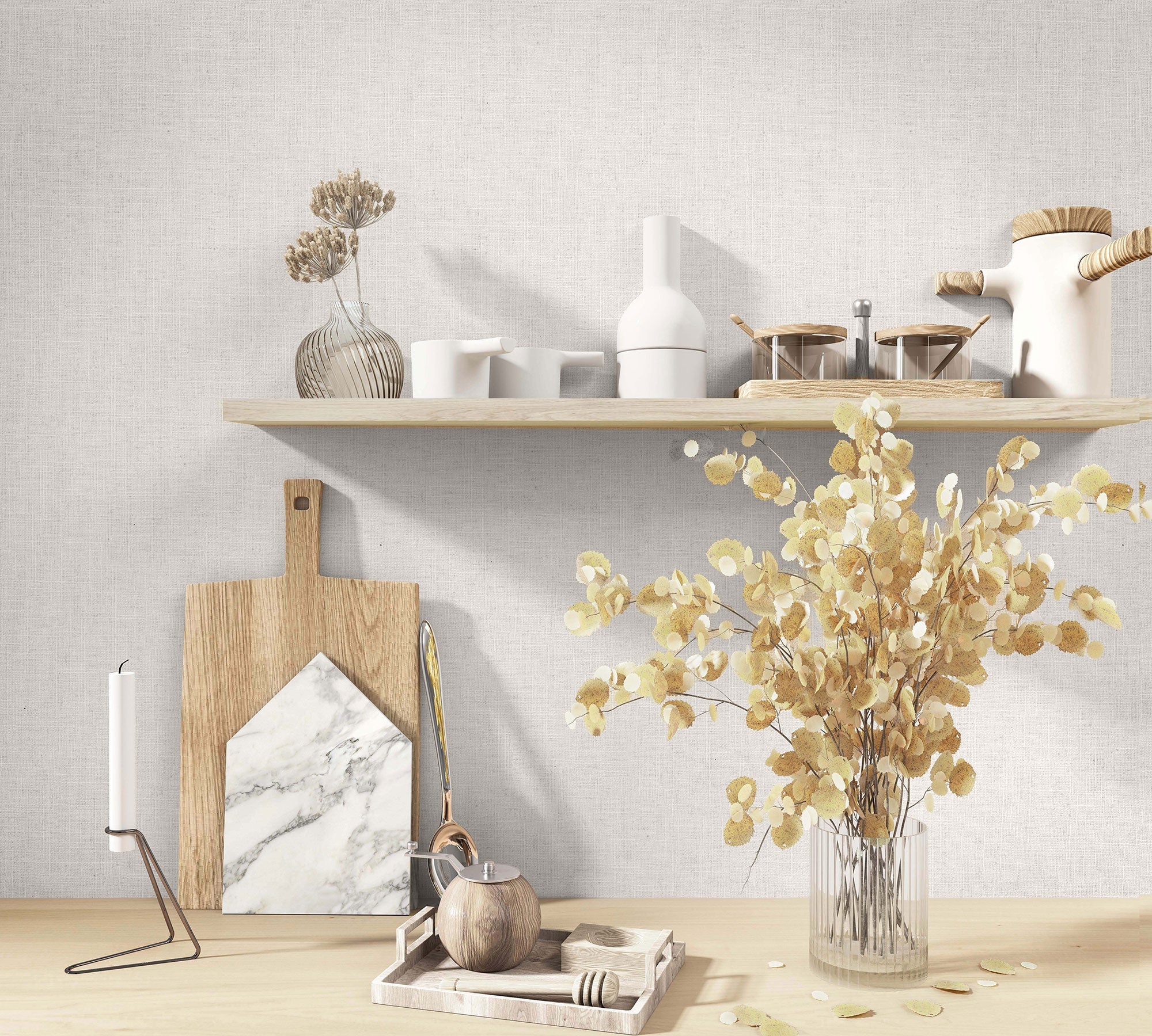 Uni Beige Boho Fine Linen Wallpaper by Galerie