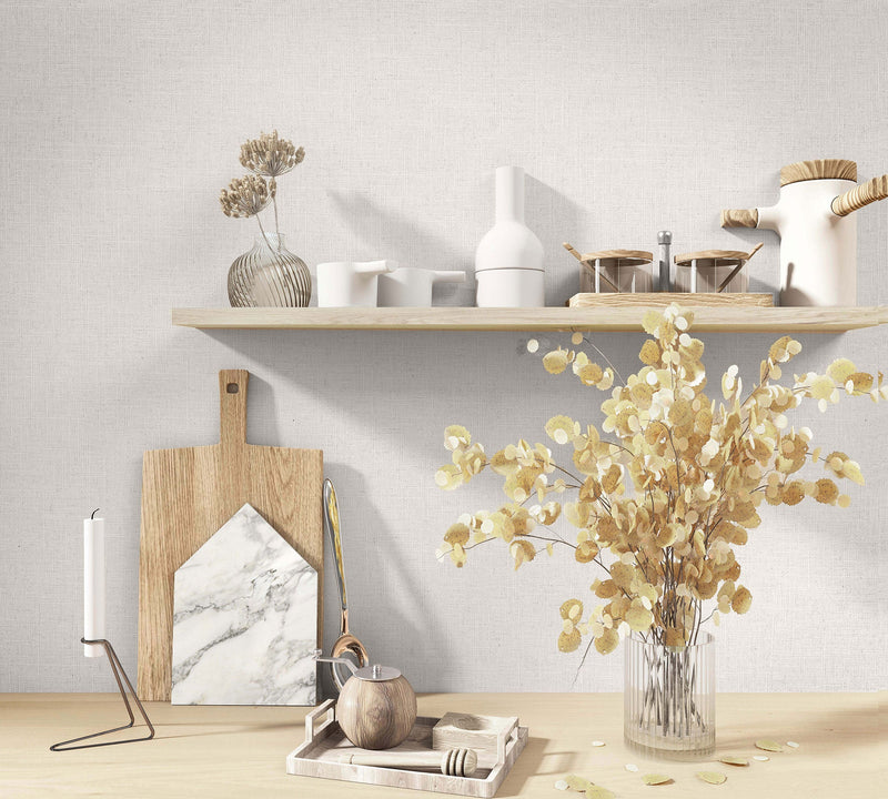 Uni Beige Boho Fine Linen Wallpaper by Galerie