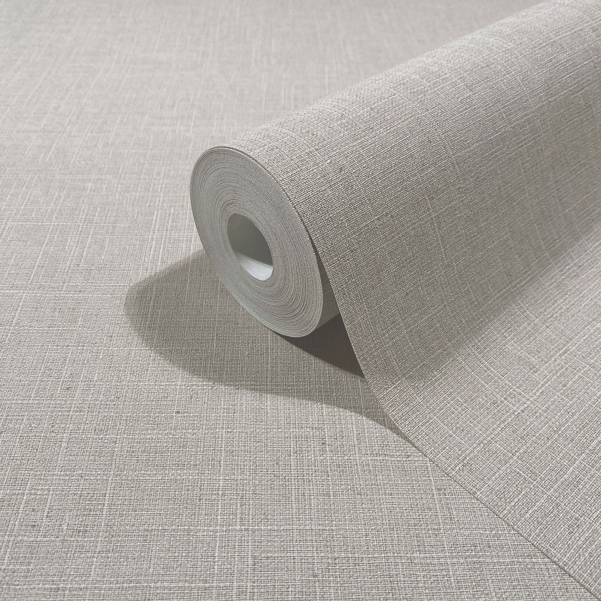 Uni Beige & Grey Boho Fine Linen Wallpaper by Galerie