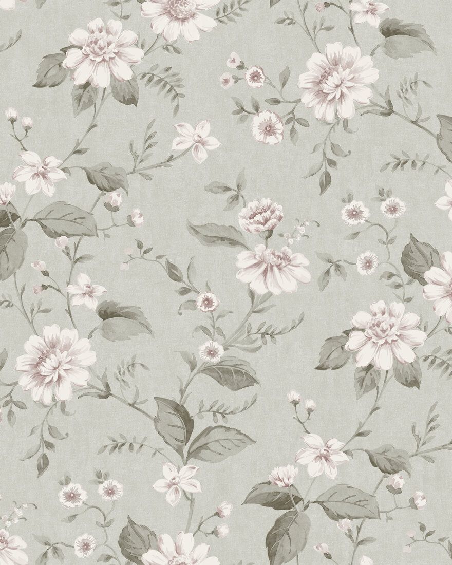 3574 Laura´s Cottage Light Green Cottage Garden Wallpaper by Boråstapeter