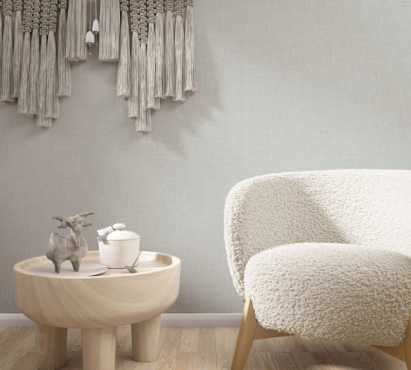 Uni Beige & Grey Boho Fine Linen Wallpaper by Galerie